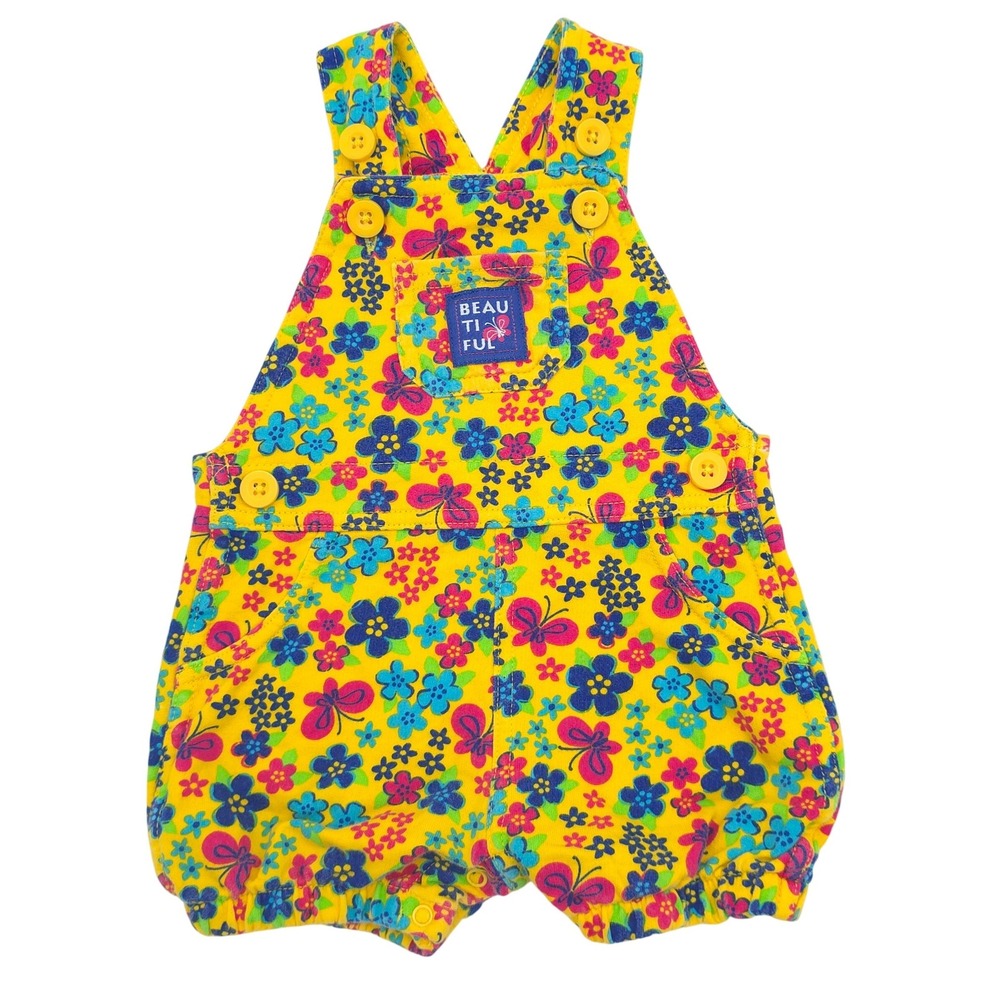 Swiggles Floral Butterfly Shortall Overalls Bubble Romper 3/6 Months